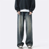 Threebooy Spring and Autumn Jeans Men's Clothing Vintage Wash Straight Pants Solid Color Button Pocket Loose Trousers A049